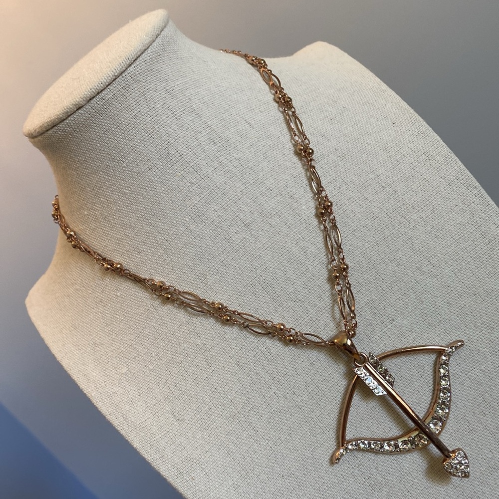 Vintage Rose Gold,  Signed Bow and Arrow Pendant Necklace